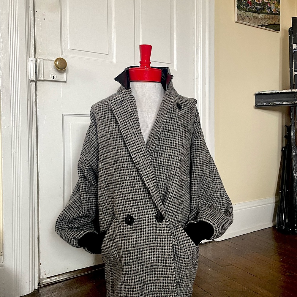 80s wool jacket with leather collar